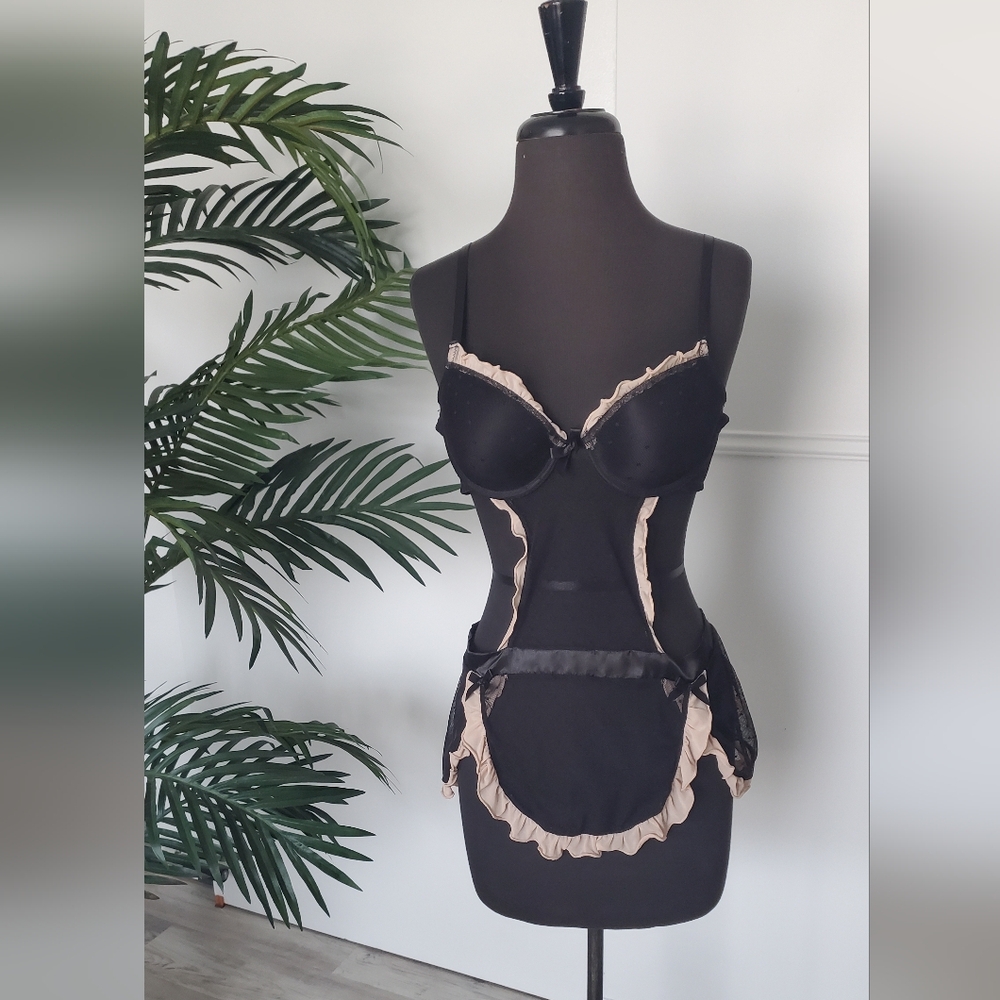 LAST PRICE DROP! Maid style Black and Cream Lingerie 2 Piece M